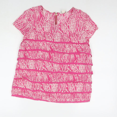 Monsoon Womens Pink Floral Polyester Basic Blouse Size 12 Round Neck