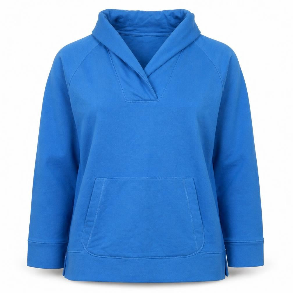Front view of MidleTown women’s blue polyester pullover sweatshirt, size L, pullover