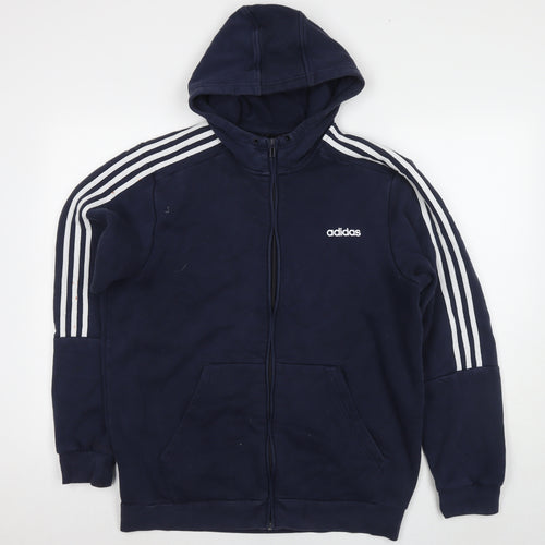 adidas Mens Blue Cotton Full Zip Hoodie Size XL