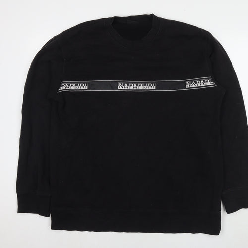 Napapijri Mens Black Cotton Pullover Sweatshirt Size L - Logo