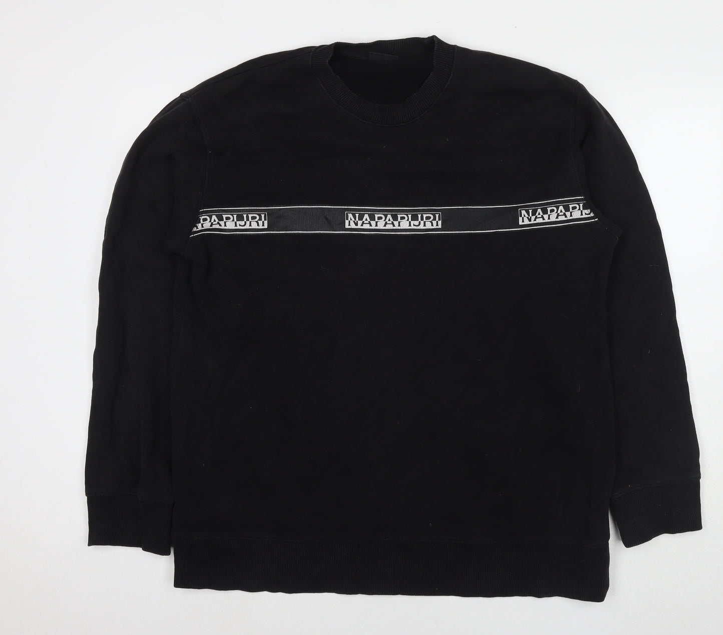 Napapijri Mens Black Cotton Pullover Sweatshirt Size L - Logo