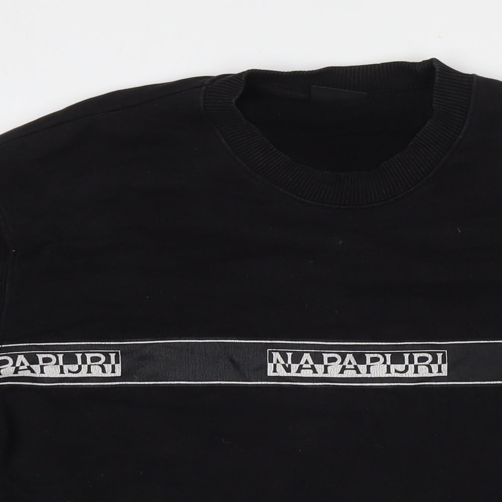 Napapijri Mens Black Cotton Pullover Sweatshirt Size L - Logo
