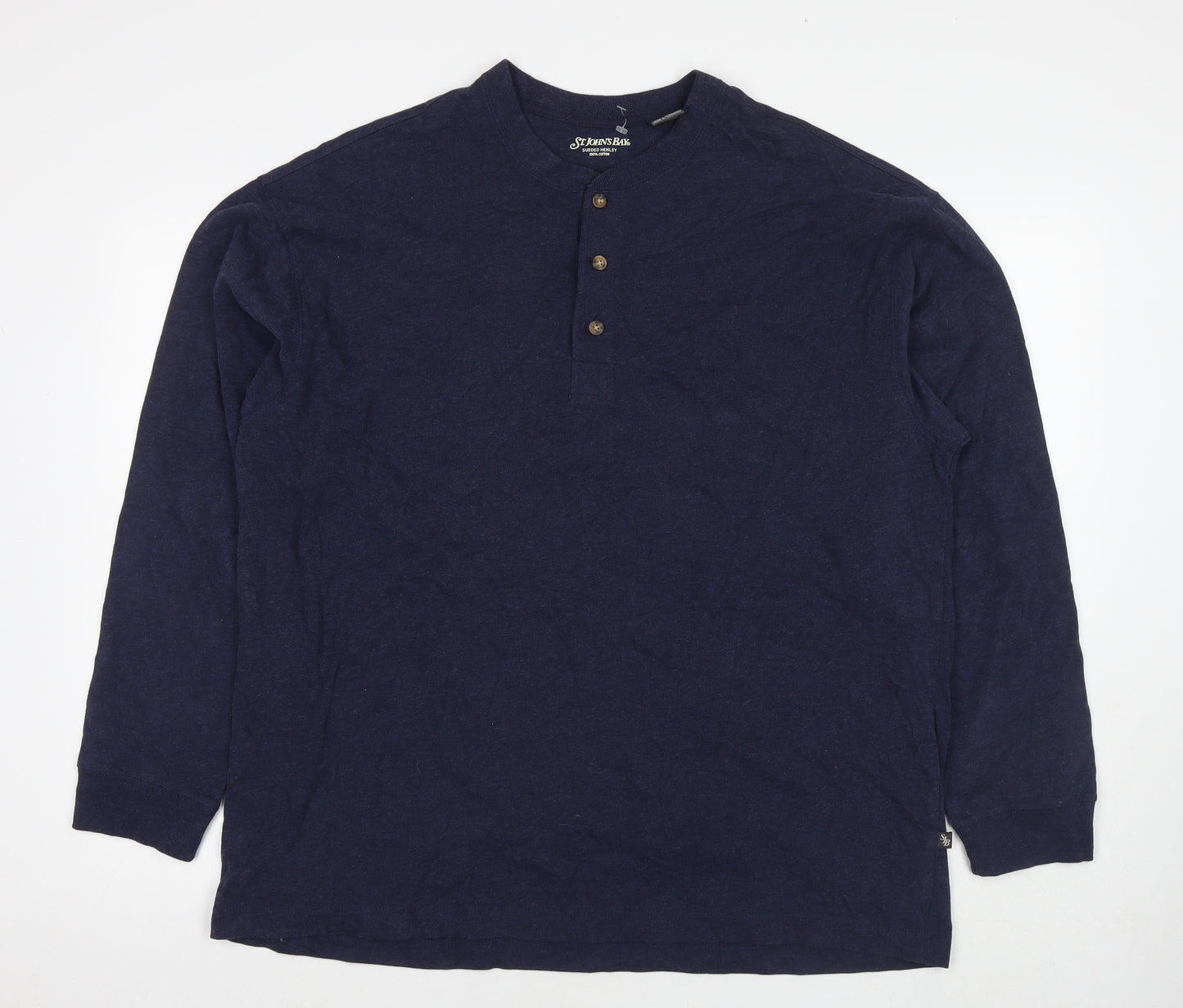 St. John's Bay Mens Blue Cotton Henley Sweatshirt Size XL