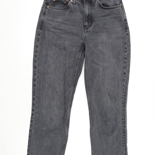 Topshop Womens Grey Cotton Blend Straight Jeans Size 26 in L32 in Regular Zip - Raw Hem