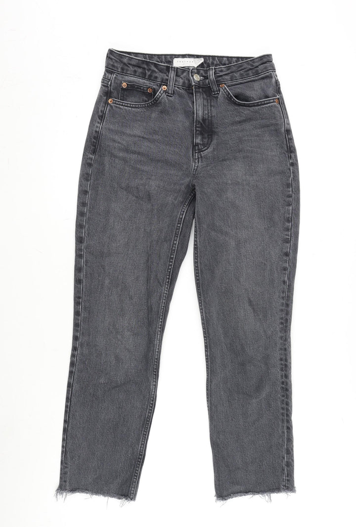 Topshop Womens Grey Cotton Blend Straight Jeans Size 26 in L32 in Regular Zip - Raw Hem