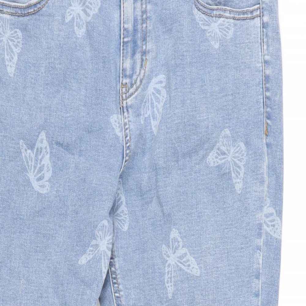 TU Womens Blue Cotton Blend Cropped Jeans Size 12 L23 in Regular Zip - Butterfly pattern