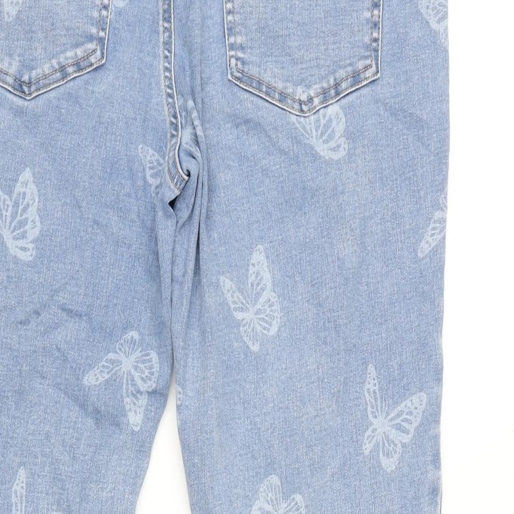 TU Womens Blue Cotton Blend Cropped Jeans Size 12 L23 in Regular Zip - Butterfly pattern