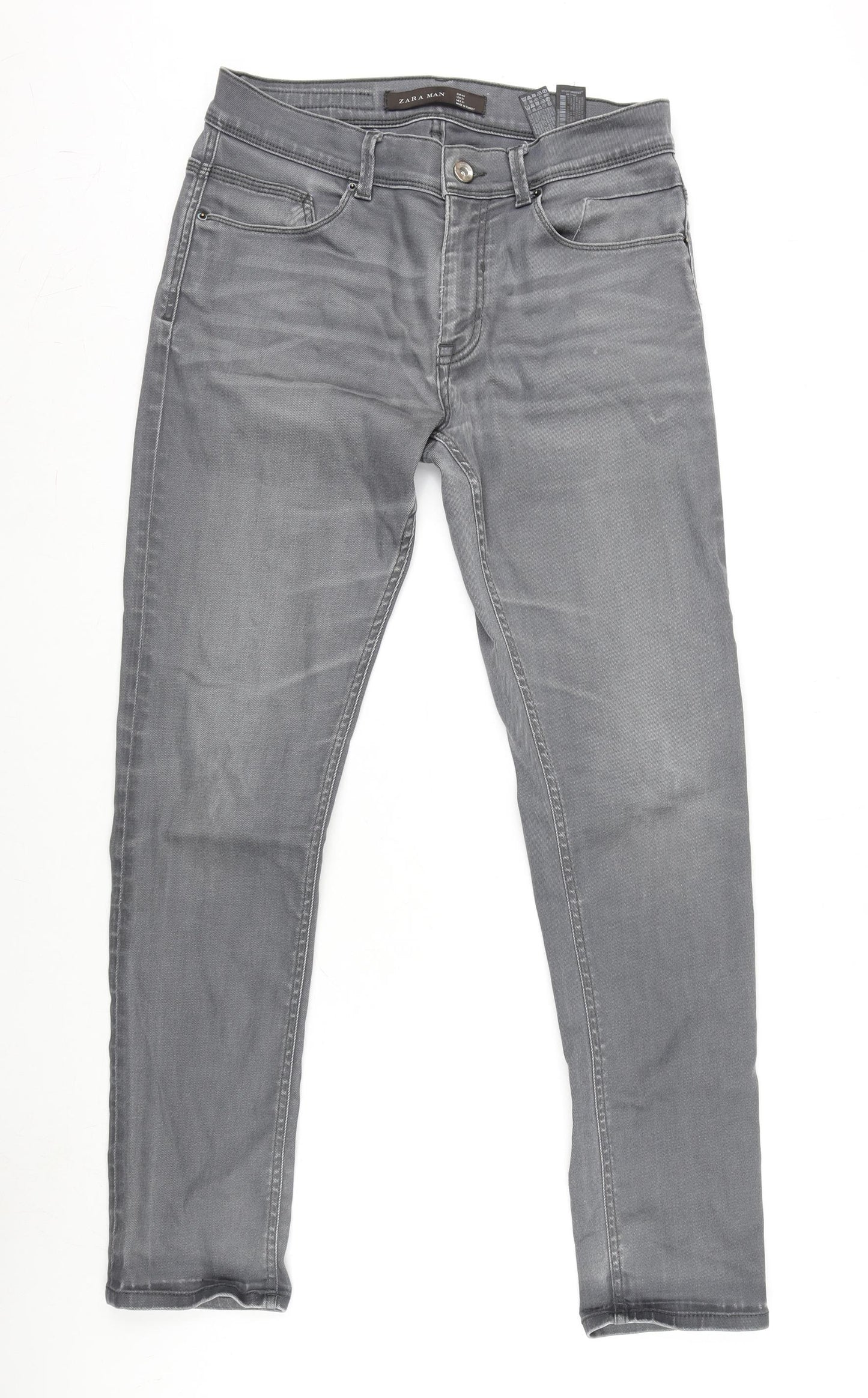 Zara Mens Grey Cotton Blend Straight Jeans Size 29 in L30 in Regular Zip