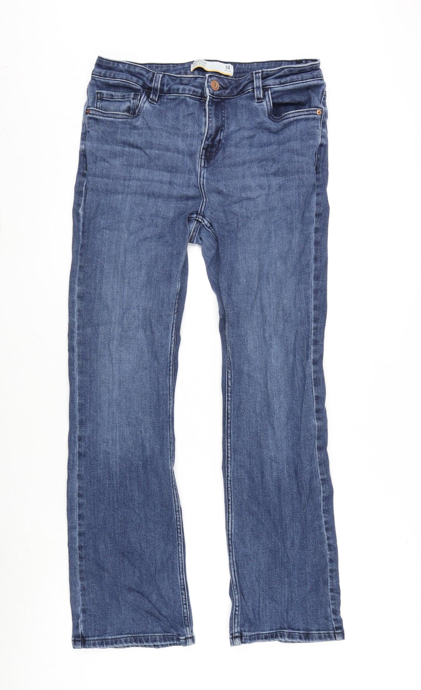 NEXT Womens Blue Cotton Blend Bootcut Jeans Size 14 L29 in Regular Zip