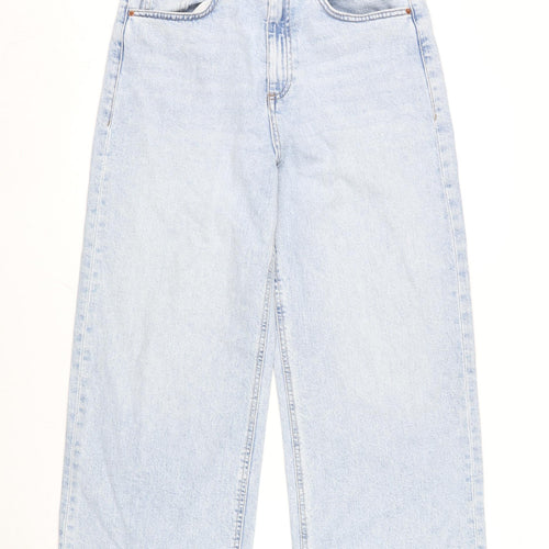 Marks and Spencer Womens Blue Cotton Blend Wide-Leg Jeans Size 30 in L25 in Regular Zip