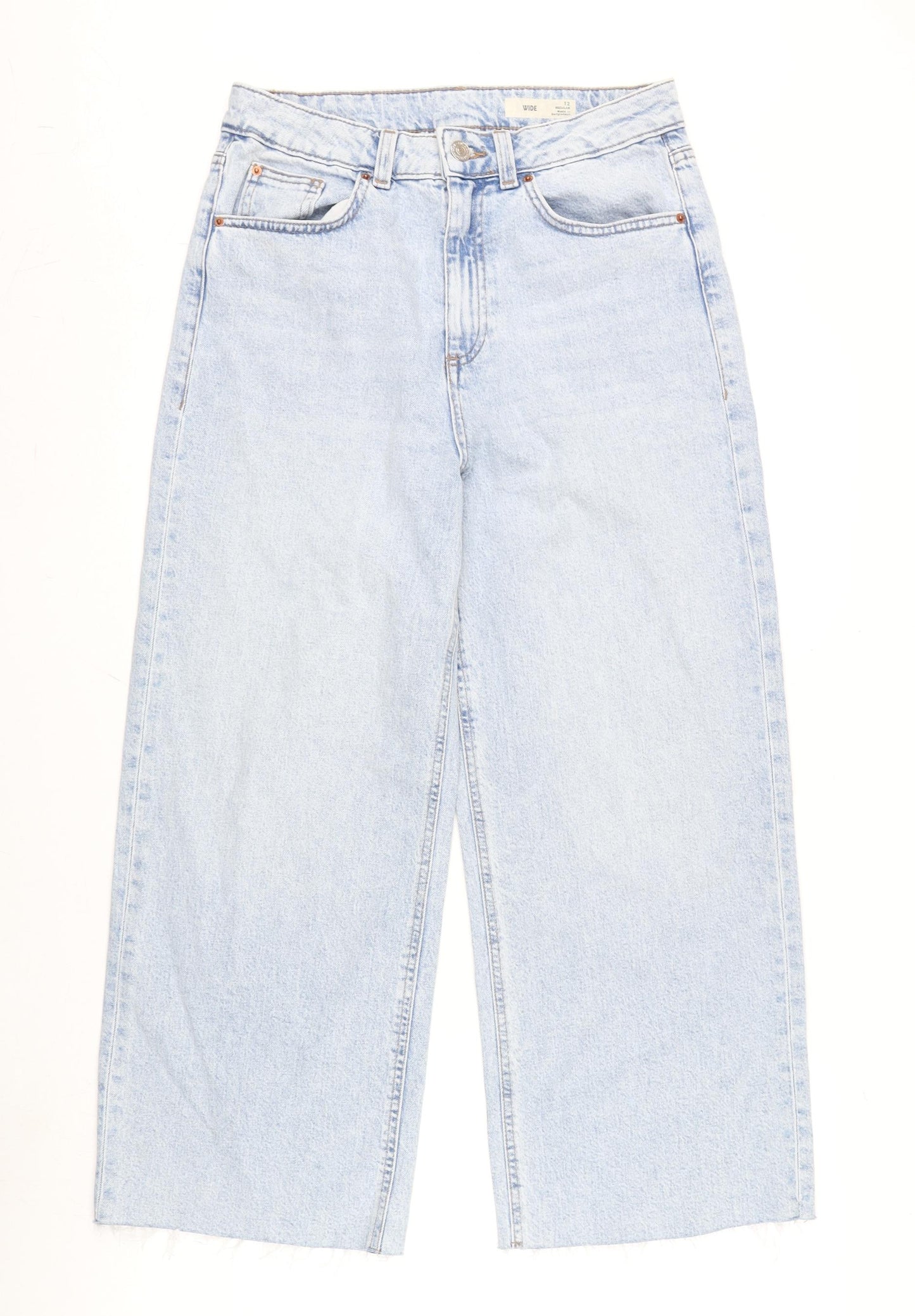 Marks and Spencer Womens Blue Cotton Blend Wide-Leg Jeans Size 30 in L25 in Regular Zip