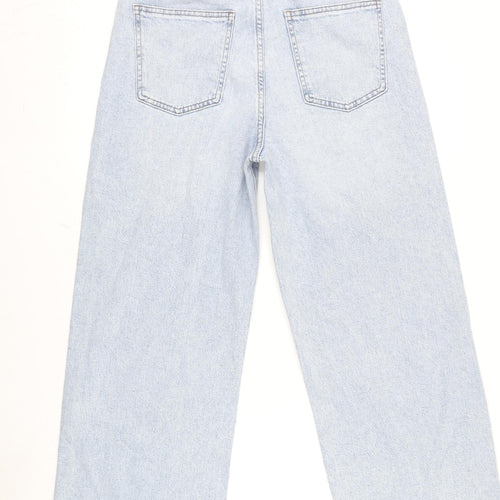Marks and Spencer Womens Blue Cotton Blend Wide-Leg Jeans Size 30 in L25 in Regular Zip