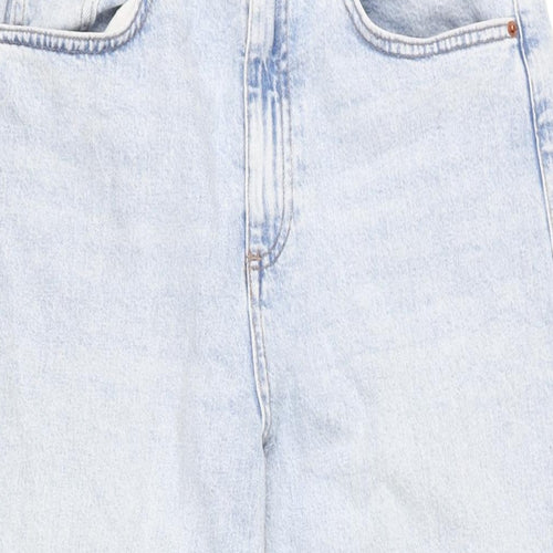 Marks and Spencer Womens Blue Cotton Blend Wide-Leg Jeans Size 30 in L25 in Regular Zip