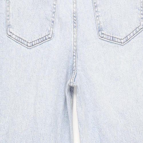 Marks and Spencer Womens Blue Cotton Blend Wide-Leg Jeans Size 30 in L25 in Regular Zip