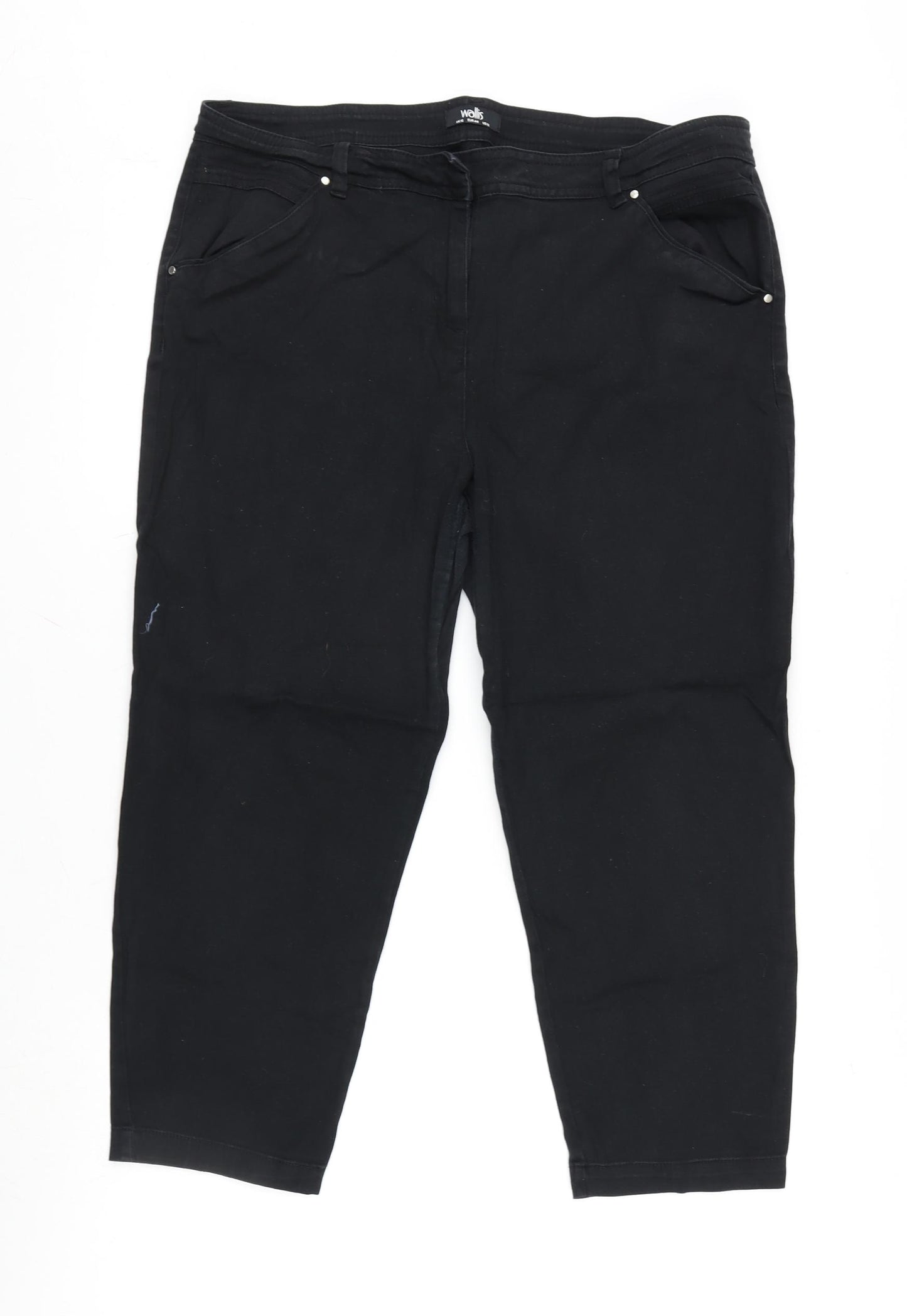 Wallis Womens Black Cotton Blend Cropped Jeans Size 16 L23 in Regular Zip