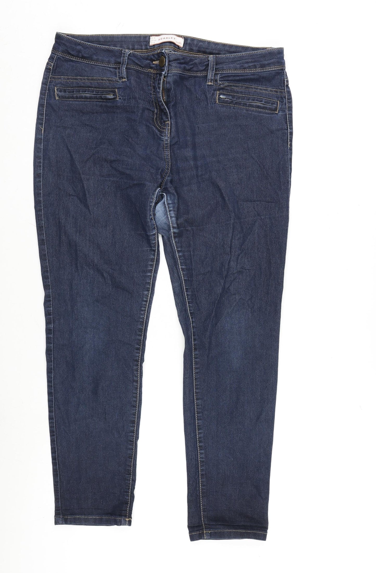 Wallis Womens Blue Cotton Blend Straight Jeans Size 16 L28 in Regular Zip