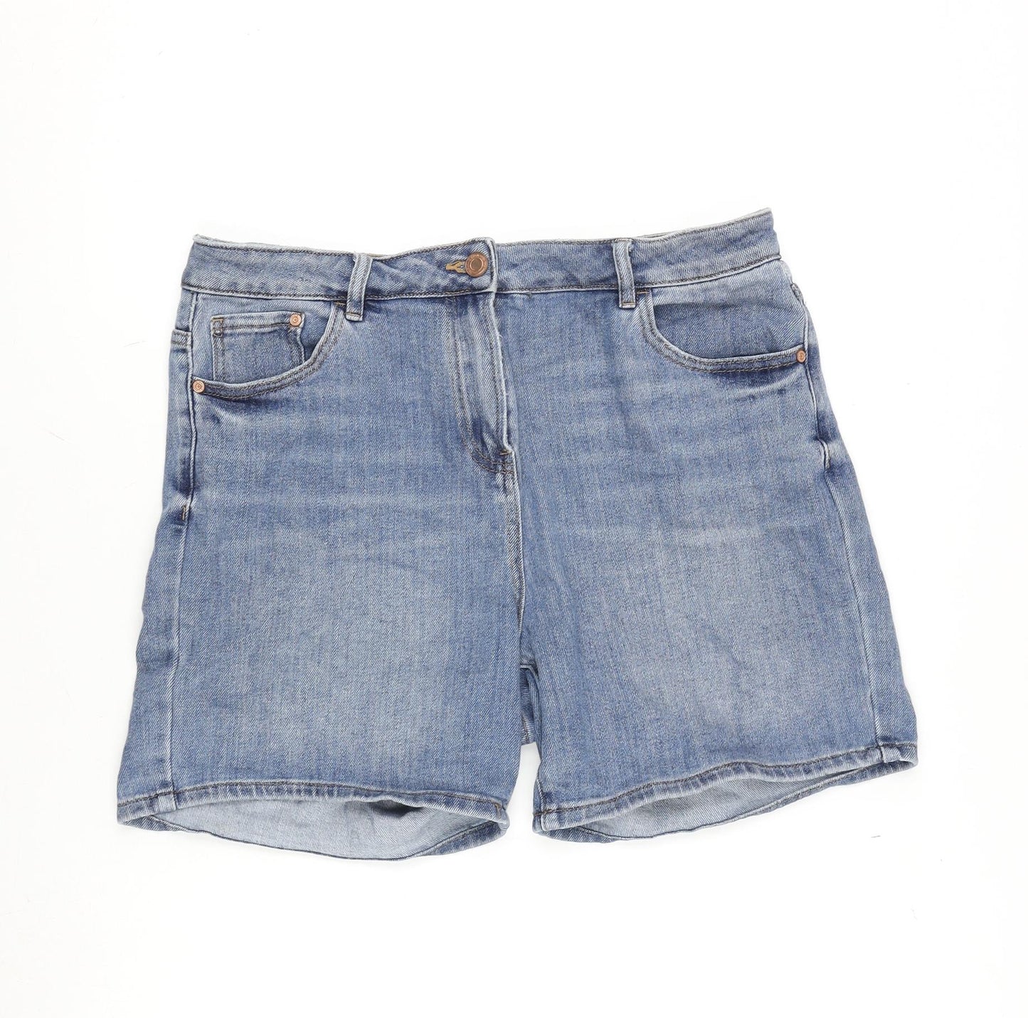 NEXT Womens Blue Cotton Boyfriend Shorts Size 14 Regular Zip