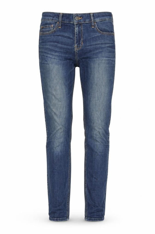 Front view of Hollister women’s blue cotton blend skinny jeans, size UK 27, in, 29-inch leg regular zip