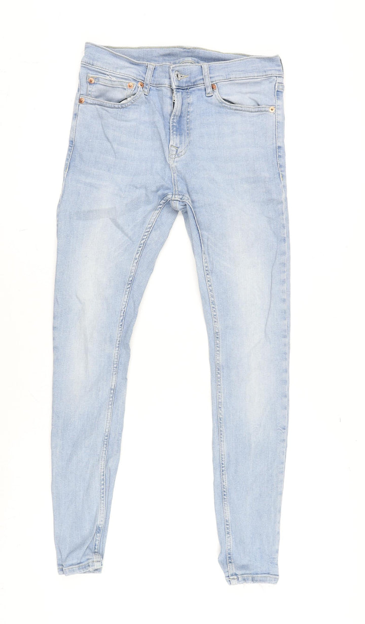 Topman Mens Blue Cotton Blend Tapered Jeans Size 28 in L27 in Regular Zip
