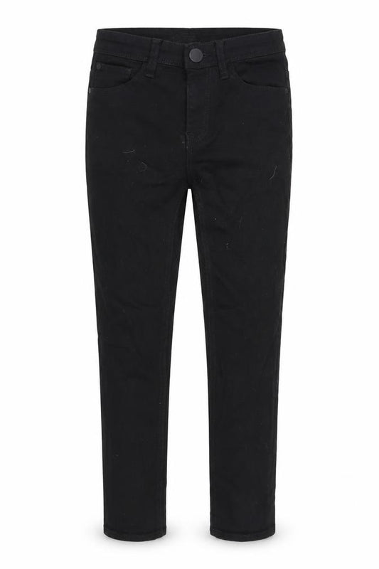 Front view of Next girls’ black cotton tapered jeans, size 11, years, 24-inch leg regular zip