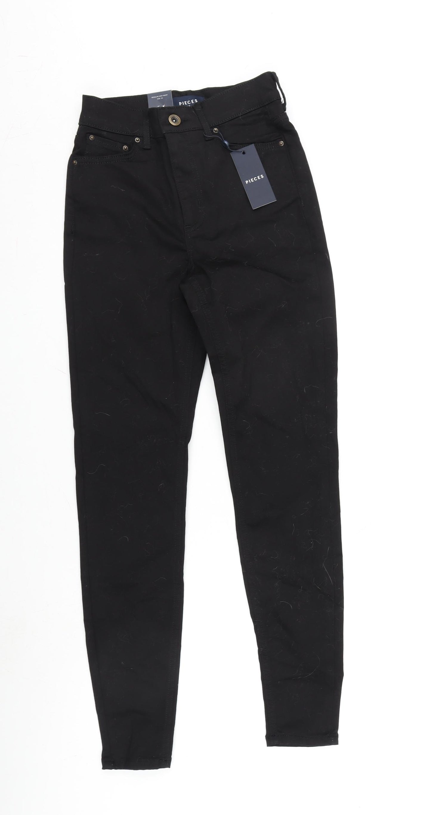 Pieces Womens Black Cotton Blend Tapered Jeans Size XS L28 in Regular Zip