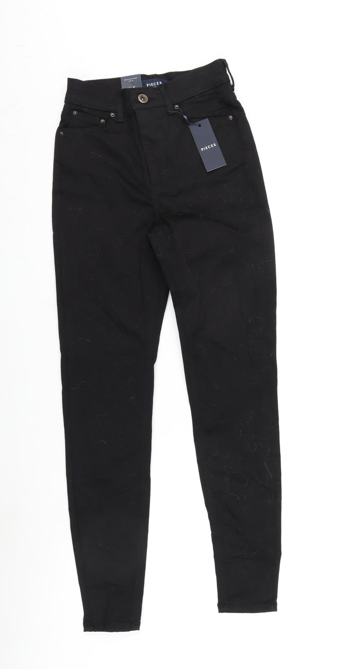 Pieces Womens Black Cotton Blend Tapered Jeans Size XS L28 in Regular Zip