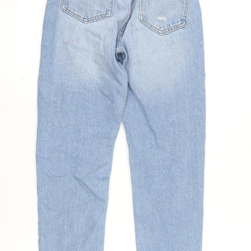 Marks and Spencer Girls Blue Cotton Tapered Jeans Size 12 Years L25 in Regular Zip - Disstresed.