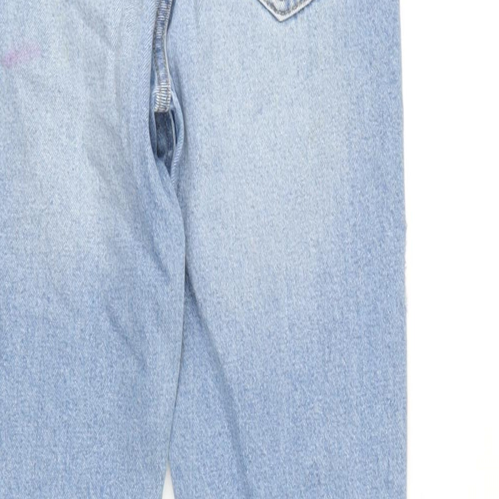 Marks and Spencer Girls Blue Cotton Tapered Jeans Size 12 Years L25 in Regular Zip - Disstresed.