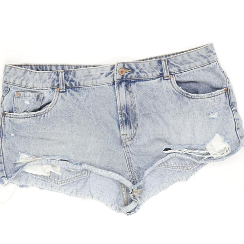 New Look Womens Blue Cotton Cut-Off Shorts Size 18 Regular Zip