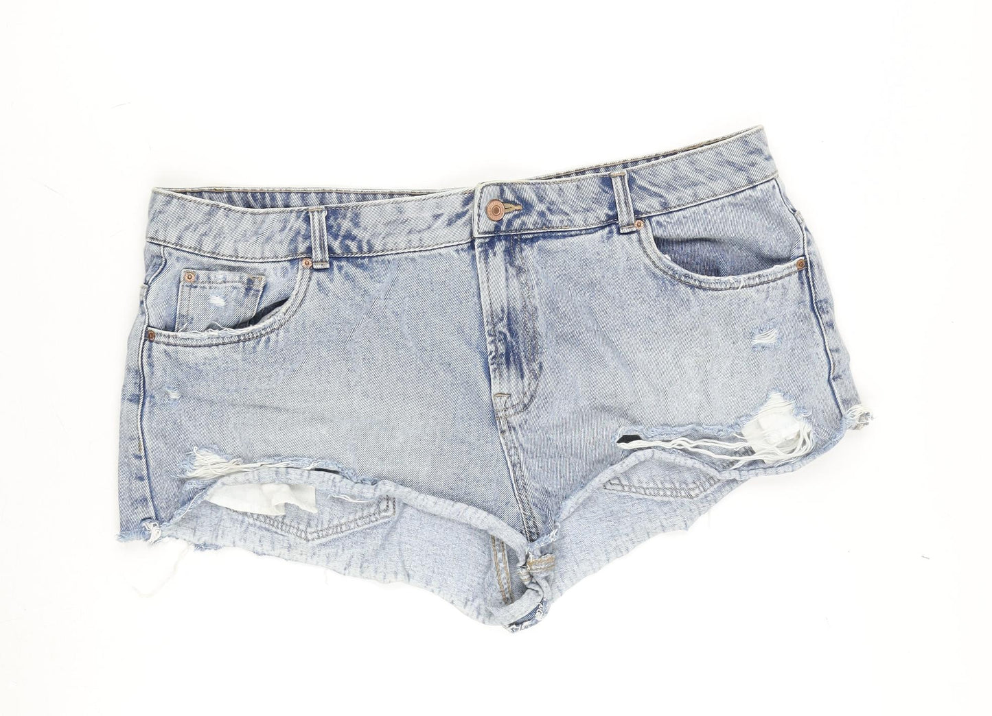 New Look Womens Blue Cotton Cut-Off Shorts Size 18 Regular Zip