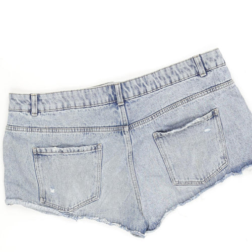 New Look Womens Blue Cotton Cut-Off Shorts Size 18 Regular Zip