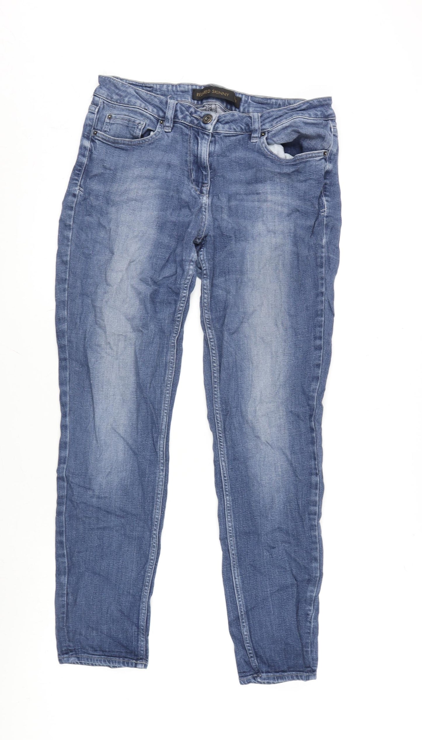 NEXT Womens Blue Cotton Blend Skinny Jeans Size 12 L28.5 in Regular Zip