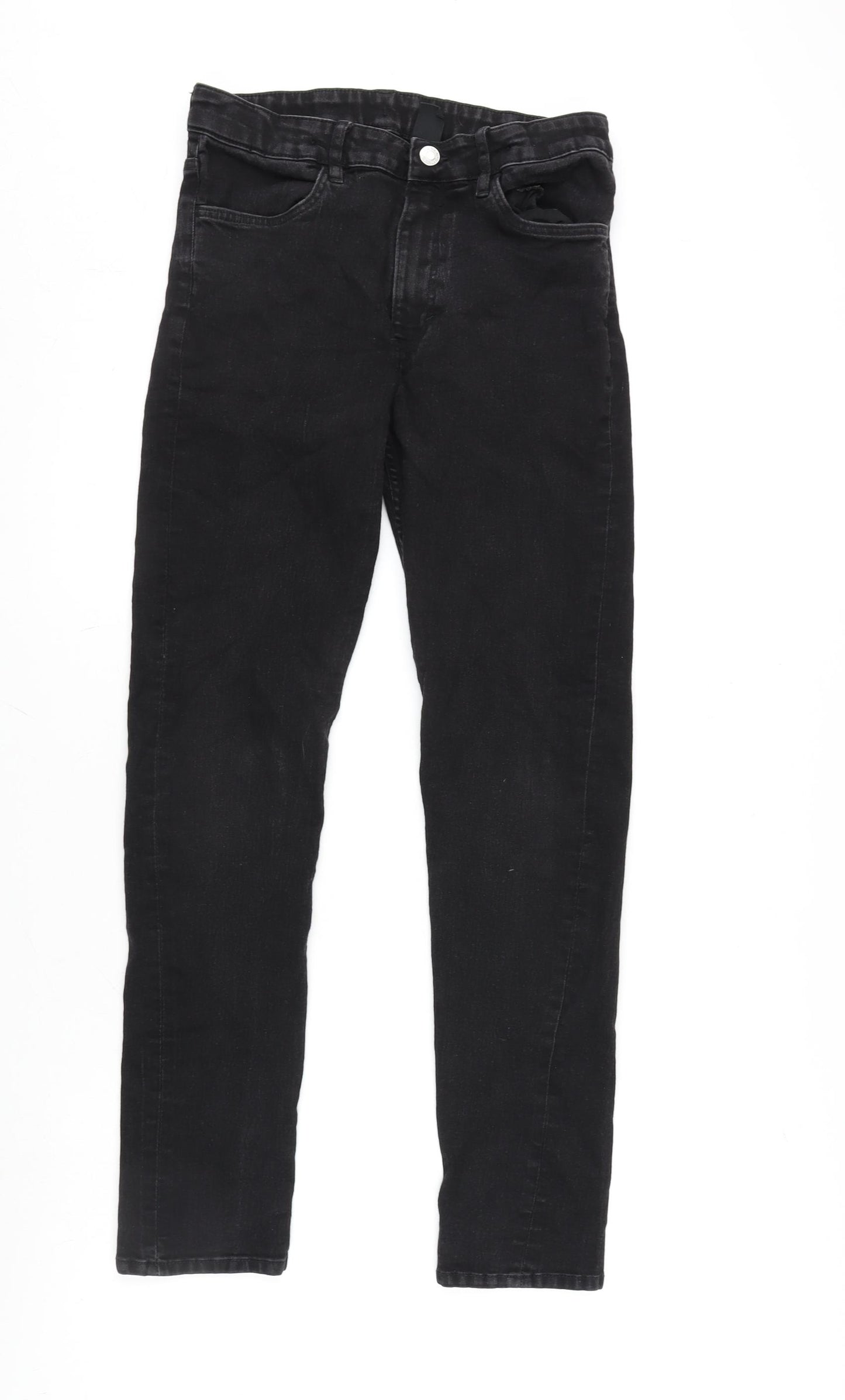 H&M Girls Grey Cotton Straight Jeans Size 9-10 Years L28 in Regular Zip