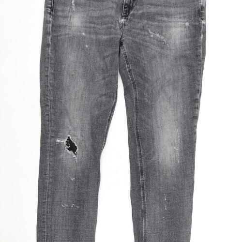 River Island Mens Grey Cotton Blend Straight Jeans Size 34 in L28 in Regular Zip
