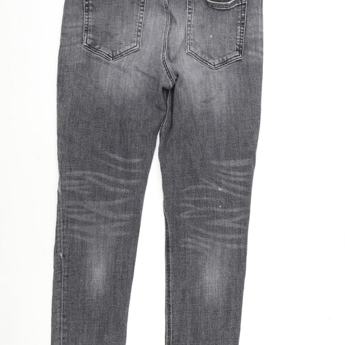 River Island Mens Grey Cotton Blend Straight Jeans Size 34 in L28 in Regular Zip