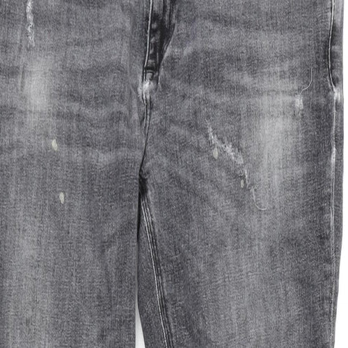 River Island Mens Grey Cotton Blend Straight Jeans Size 34 in L28 in Regular Zip