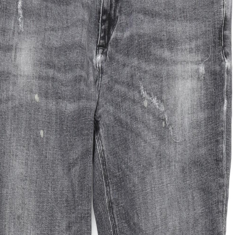 River Island Mens Grey Cotton Blend Straight Jeans Size 34 in L28 in Regular Zip
