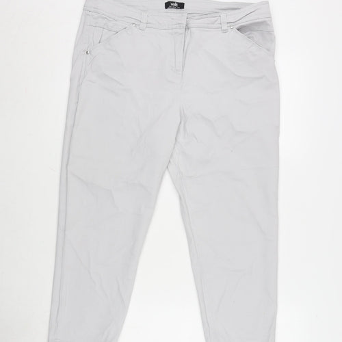Wallis Womens Grey Cotton Blend Cropped Jeans Size 16 L23.5 in Regular Zip