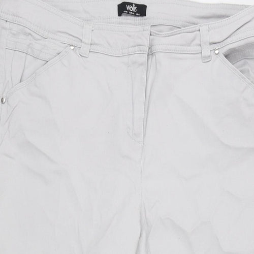 Wallis Womens Grey Cotton Blend Cropped Jeans Size 16 L23.5 in Regular Zip