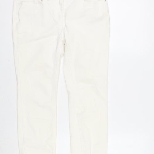 F&F Womens Ivory Cotton Blend Straight Jeans Size 8 L26 in Regular Zip