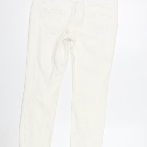 F&F Womens Ivory Cotton Blend Straight Jeans Size 8 L26 in Regular Zip