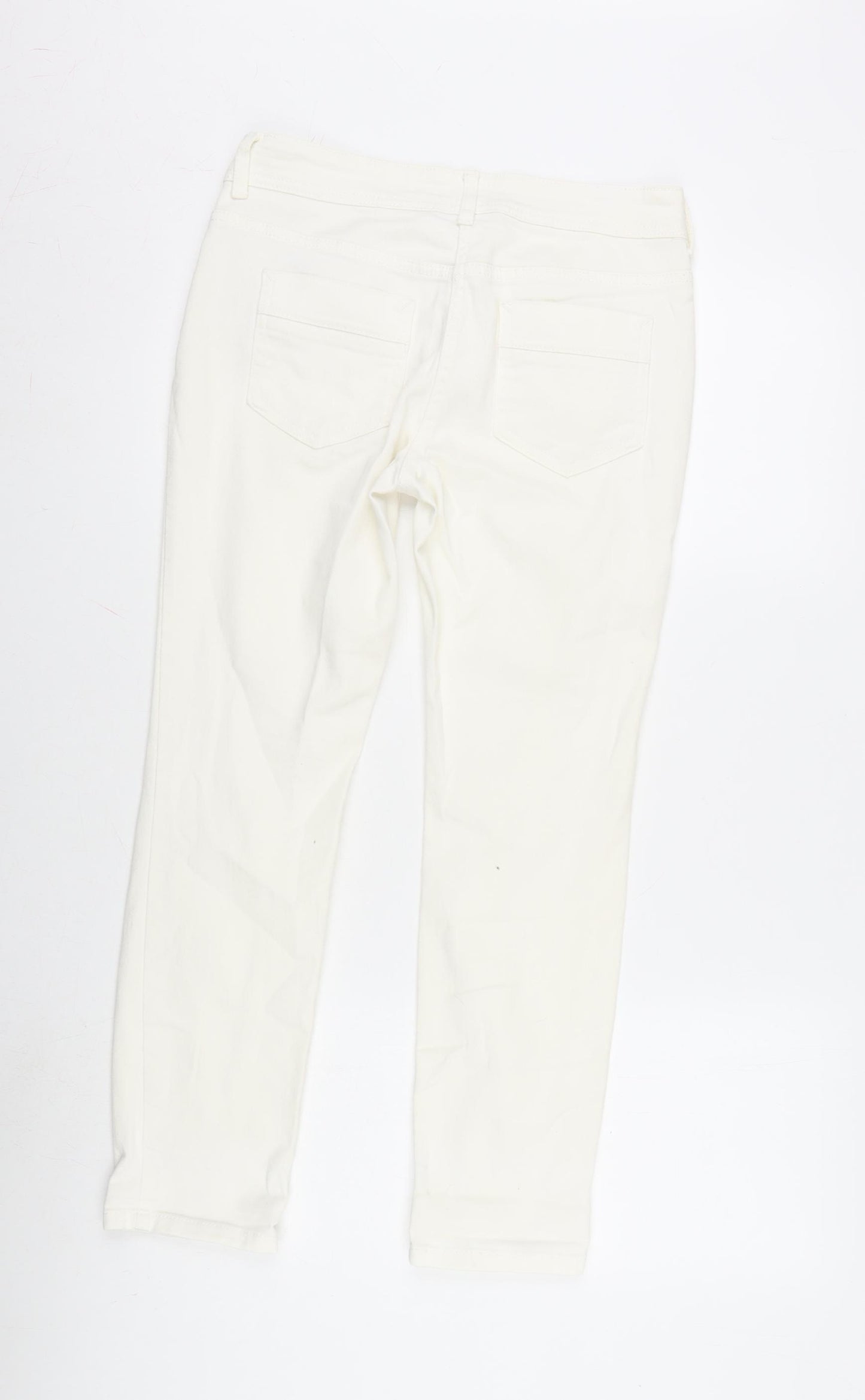F&F Womens Ivory Cotton Blend Straight Jeans Size 8 L26 in Regular Zip