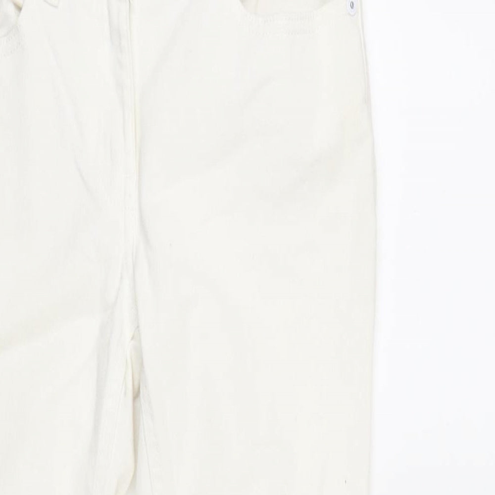 F&F Womens Ivory Cotton Blend Straight Jeans Size 8 L26 in Regular Zip