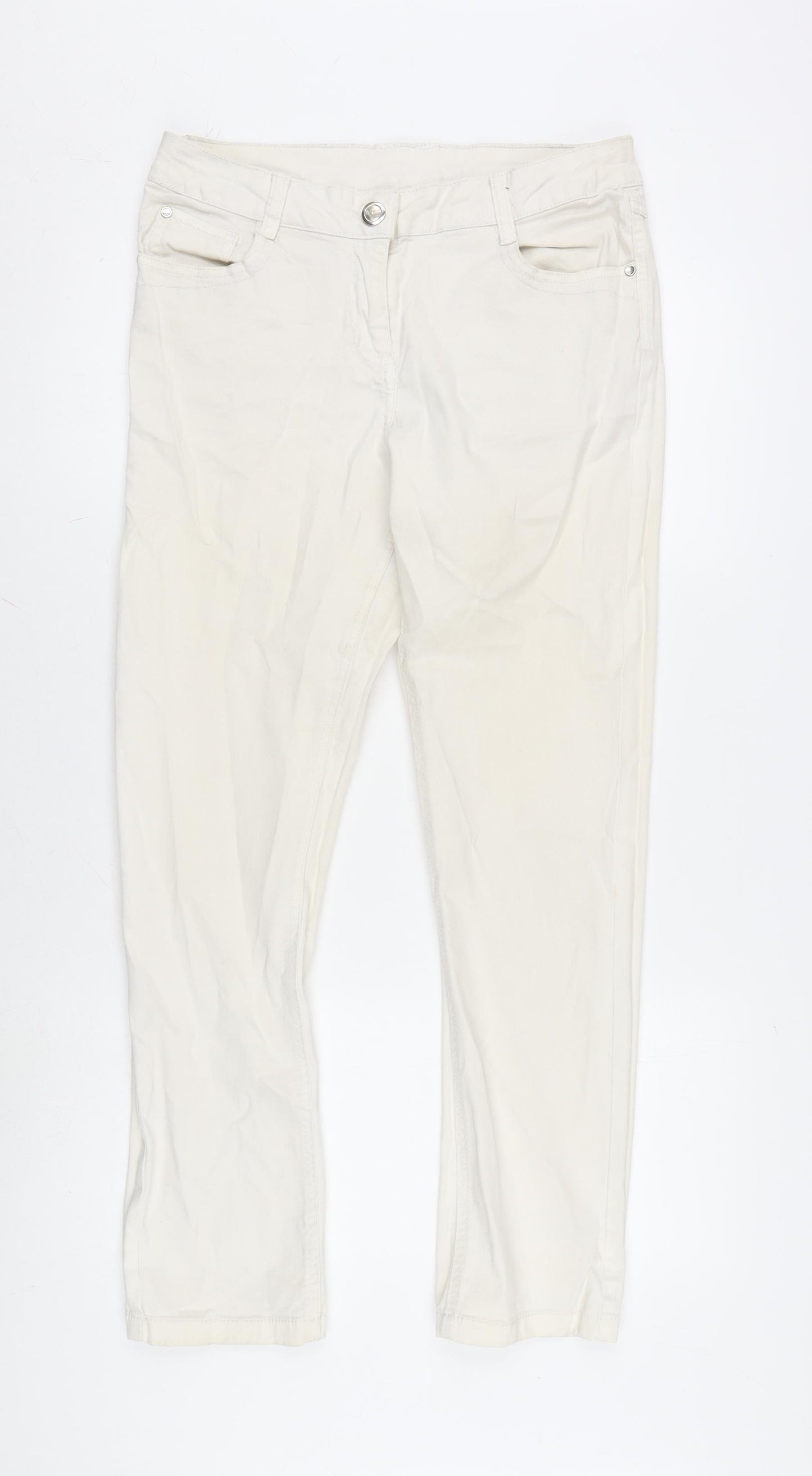 Papaya Womens Ivory Cotton Blend Straight Jeans Size 12 L30 in Regular Zip