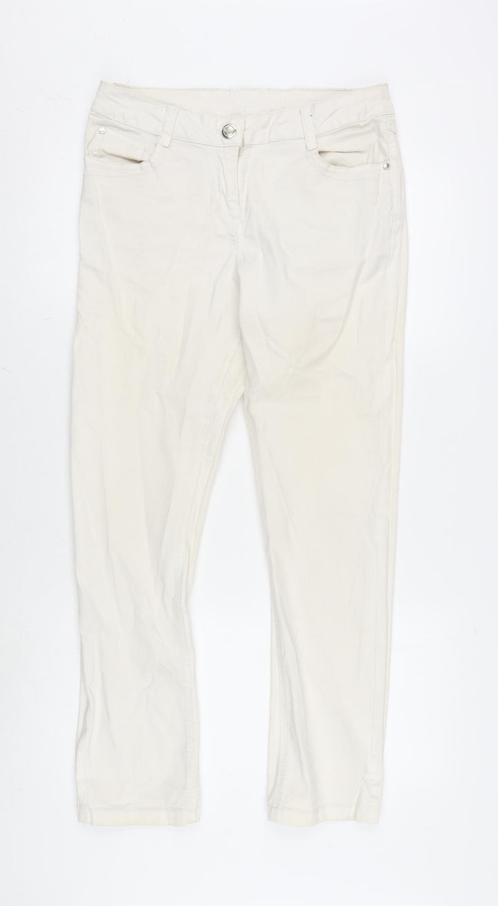 Papaya Womens Ivory Cotton Blend Straight Jeans Size 12 L30 in Regular Zip