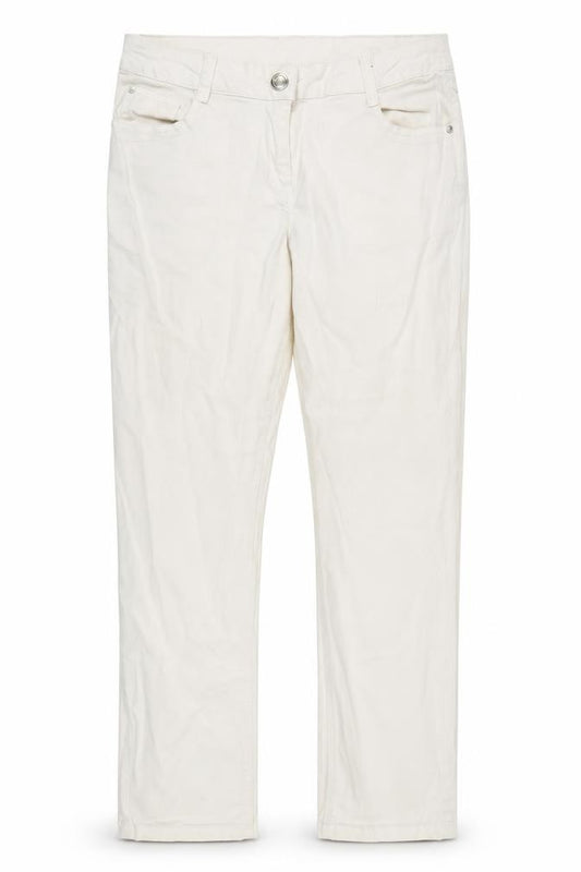 Front view of Papaya women’s ivory cotton blend straight jeans, size UK 12, 30-inch leg regular zip