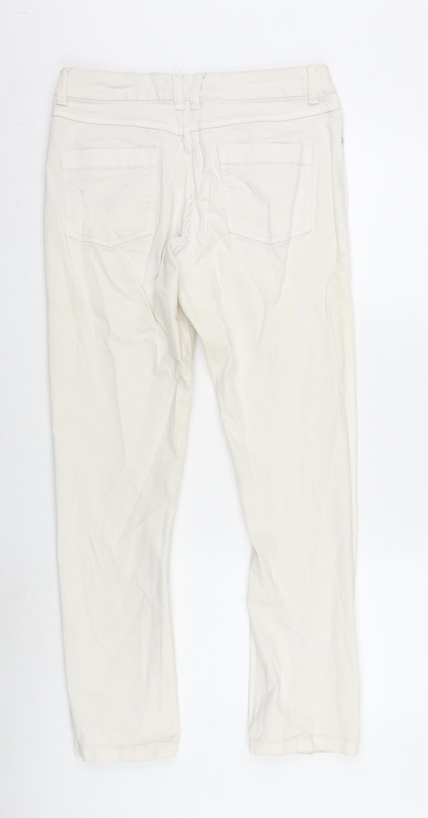 Papaya Womens Ivory Cotton Blend Straight Jeans Size 12 L30 in Regular Zip