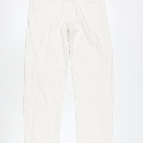 PRETTYLITTLETHING Womens Ivory Cotton Straight Jeans Size 6 L31.5 in Regular Zip - Small side splits of Legs .