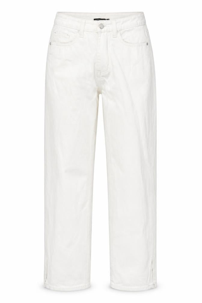 PRETTYLITTLETHING Womens Ivory Cotton Straight Jeans Size 6 L31.5 in Regular Zip - Small side splits of Legs .