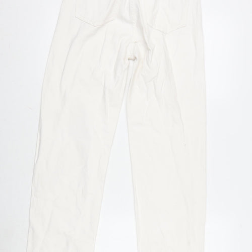 PRETTYLITTLETHING Womens Ivory Cotton Straight Jeans Size 6 L31.5 in Regular Zip - Small side splits of Legs .